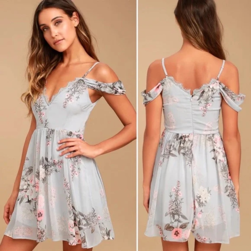 Lulu's Light Blue Floral Mini Dress